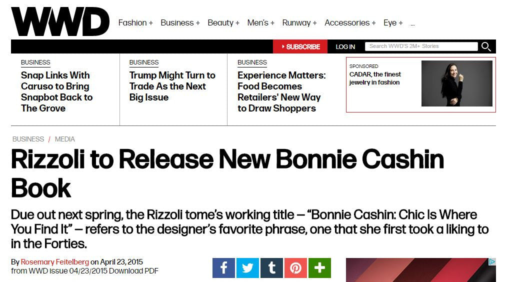 Rizzoli to Release New Bonnie Cashin Book