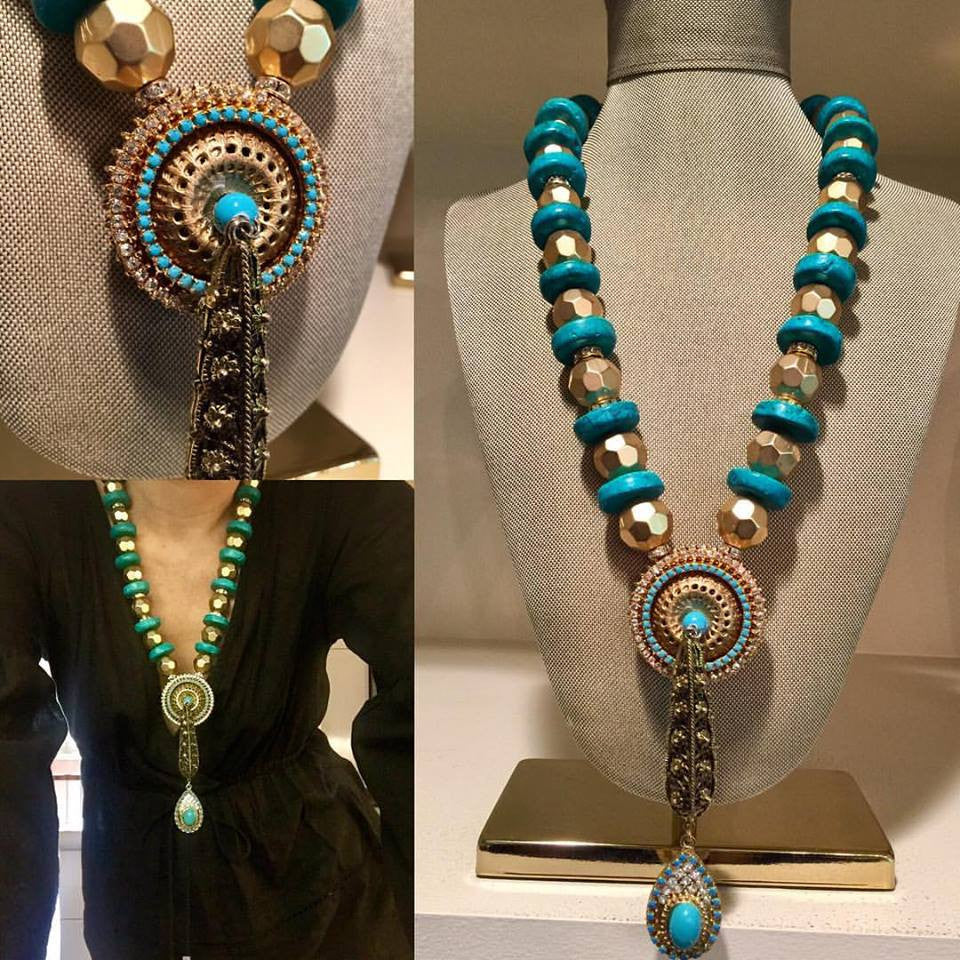 Fire-Glazed Turquoise Medallion Drop