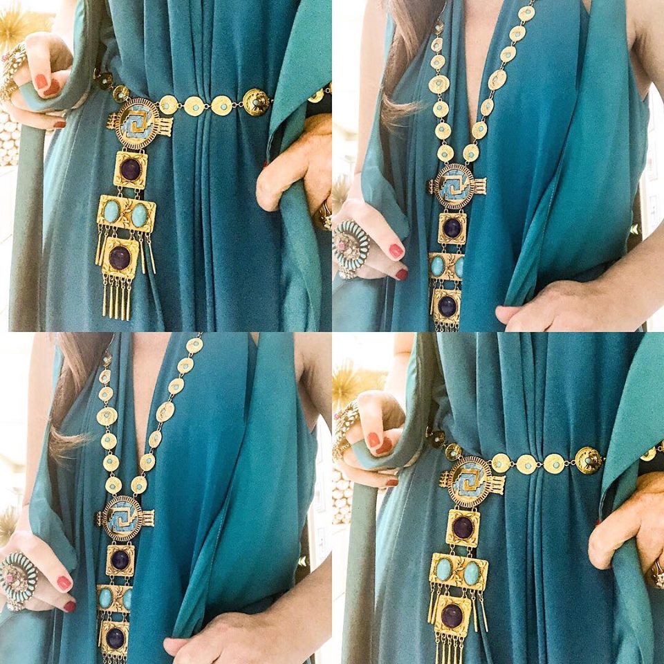 Greek Key and Greek Coin Necklace / Chatelaine