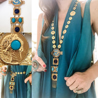 Greek Key and Greek Coin Necklace / Chatelaine