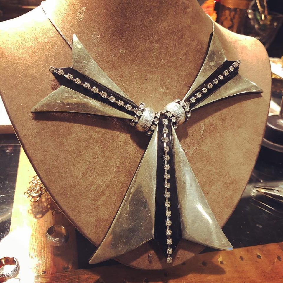 Silvered Art Deco Wood Bib