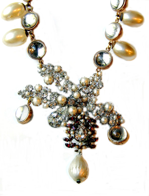 Lucite with Pearl and Rhinestone Fronds