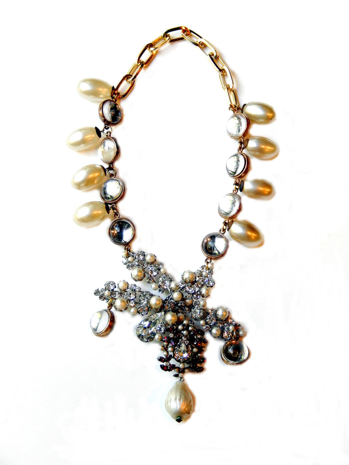 Lucite with Pearl and Rhinestone Fronds