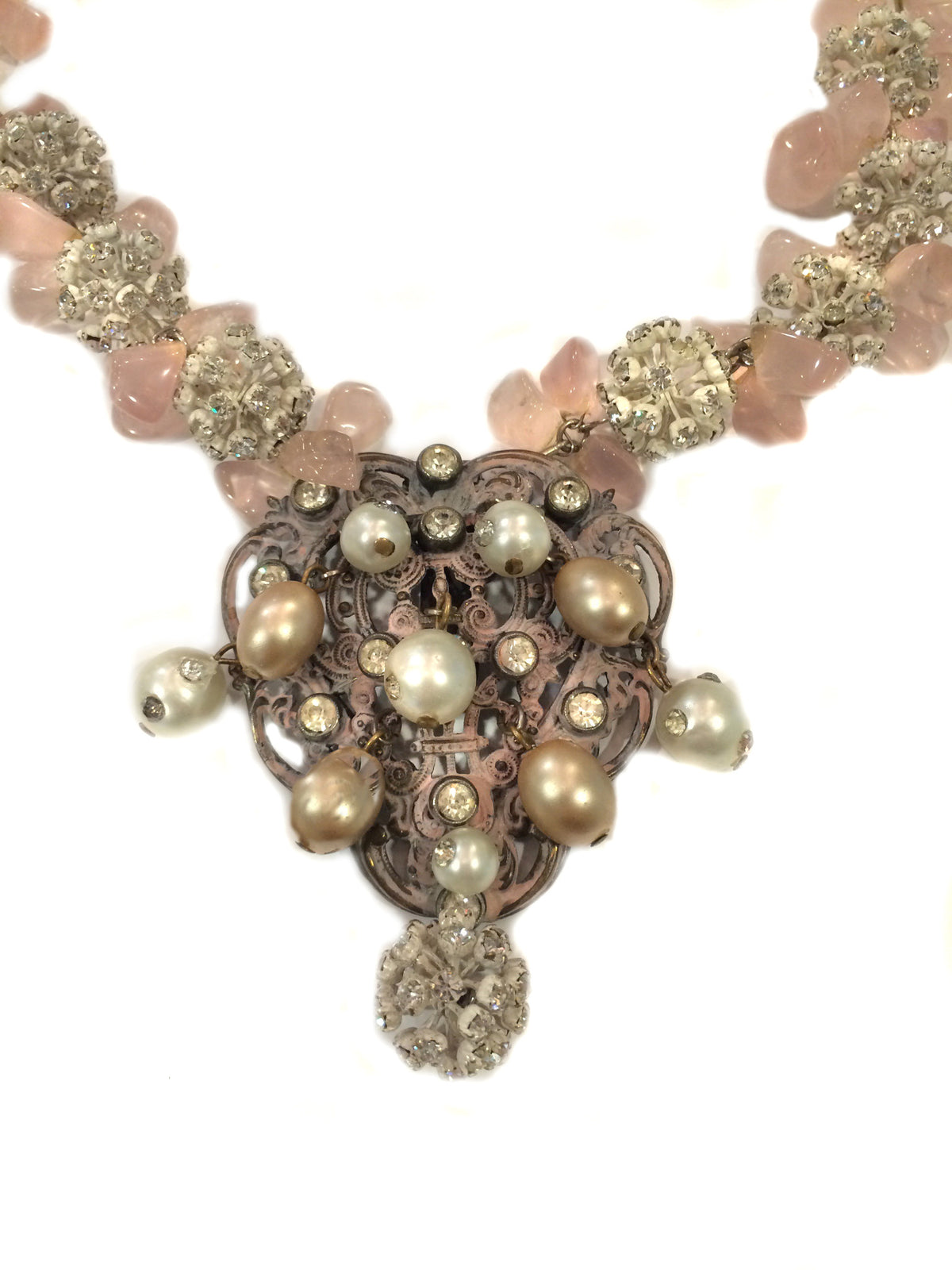 Rose Quartz and Rhinestone Thistle with Dual Pendants