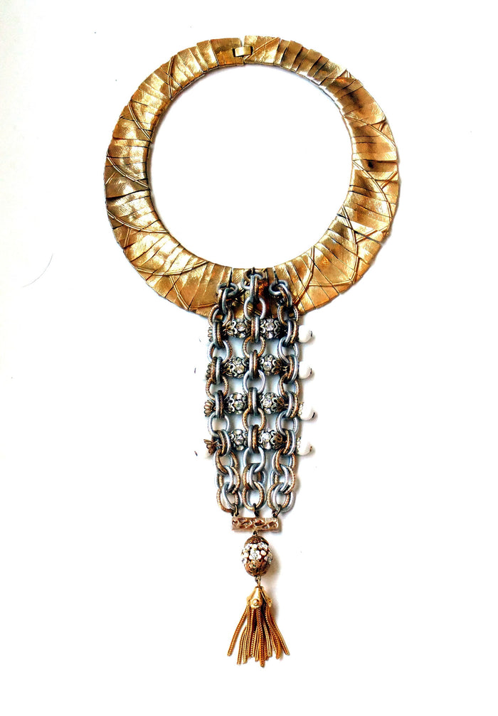 Textured Collar with Enamel and Rhinetone Bib